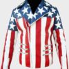  	USA Flag Leather Jacket Notch Collar
