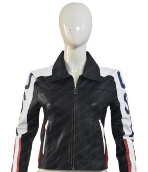  	Selena Gomez USA American Flag Leather Jacket