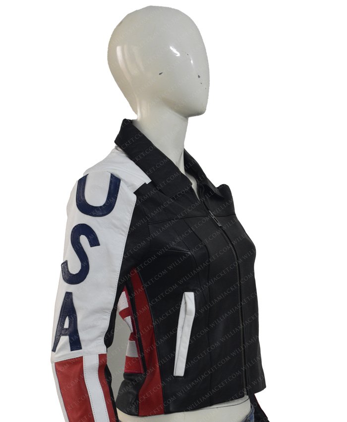 Selena Gomez USA American Flag Leather Jacket Selena Gomez USA American Flag Leather Jacket