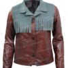  	Maeve Wiley Sex Education Fringe Brown Genuine Leather Jacket