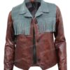  	Maeve Wiley Sex Education Fringe Brown Genuine Leather Jacket