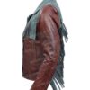  	Maeve Wiley Sex Education Fringe Brown Genuine Leather Jacket