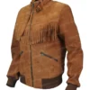 Annie Marks Fringe Good Girls Brown Suede Leather Jacket Annie Marks Fringe Good Girls Brown Suede Leather Jacket