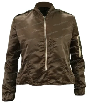  	Jennifer Connelly Top Gun Maverick Satin Cropped Bomber Jacket