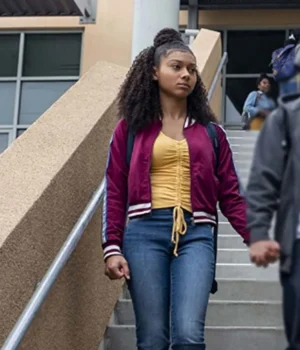  	On My Block Monse Finnie Maroon Bomber Jacket