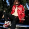  	The Kid Laroi Red Letterman Varsity Bomber Jacket