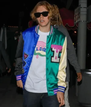  	The Kid Laroi Blue and Green Varsity Bomber Jacket