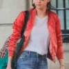  	A Rainy Day In New York Selena Gomez Orange Satin Jacket