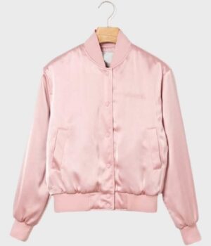  	Lily Collins Emily In Paris Emily Cooper Pink Bomber Jacket
