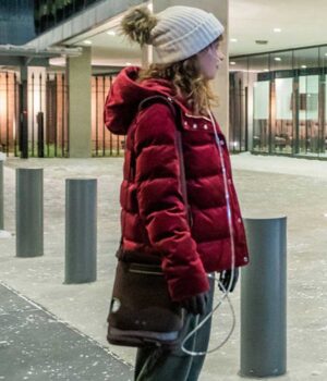  	Five Feet Apart Stella Maroon Hooded Collar Jacket