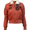  	Nichole Top Gun B-15 Orange Cropped Sherpa Bomber Flight Jacket