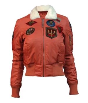  	Nichole Top Gun B-15 Orange Cropped Sherpa Bomber Flight Jacket