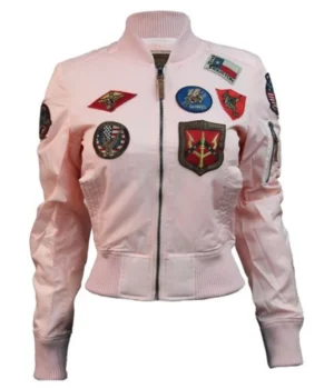  	Women’s Top Gun MA-1 Baby Pink Cropped Satin Bomber Jacket