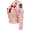  	Women’s Top Gun MA-1 Baby Pink Cropped Satin Bomber Jacket
