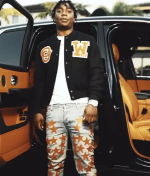  	Rapper Fredo Bang 4’s up College Style Black Varsity Jacket