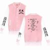  	Lil Peep Sad Face Baseball Pink Varsity Jacket