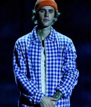  	Justin Bieber AMA 2020 Blue Checked Jacket