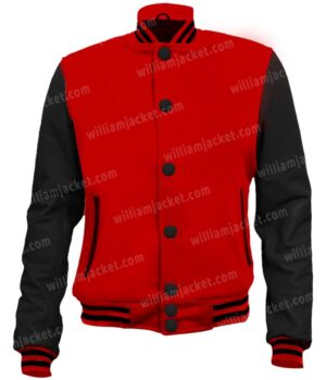  	Mens High School Red and Black Wool Letterman Jacket