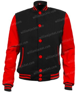  	Mens School Sports Team Black and Red Letterman Jacket