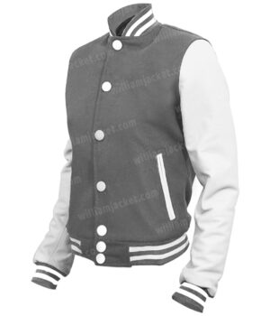  	Mens School Style Grey and White Letterman Jacket