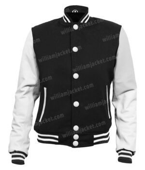  	Mens College Sports Style Black and White Letterman Bomber Jacket