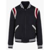  	Eminem Godzilla Wool Blue Varsity Stripe Bomber Jacket