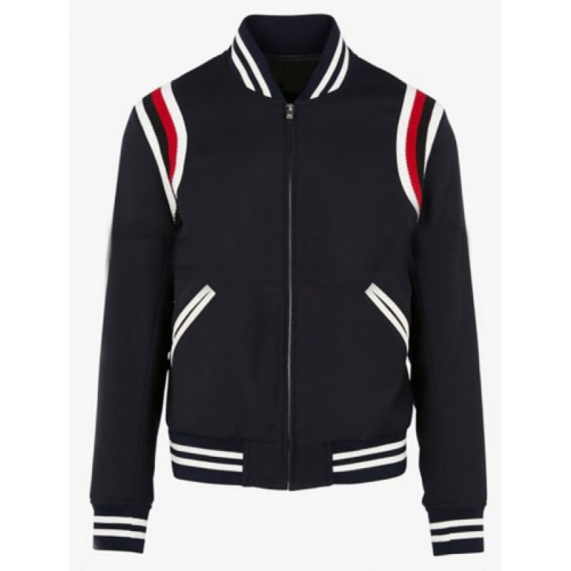 Eminem Godzilla Wool Blue Varsity Stripe Bomber Jacket Eminem Godzilla Wool Blue Varsity Stripe Bomber Jacket