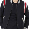 Eminem Godzilla Wool Blue Varsity Stripe Bomber Jacket Eminem Godzilla Wool Blue Varsity Stripe Bomber Jacket
