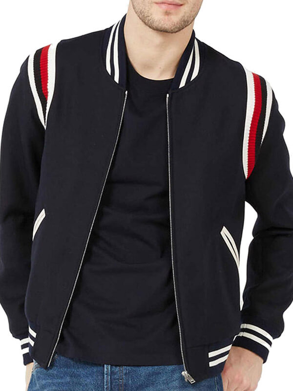 Eminem Godzilla Wool Blue Varsity Stripe Bomber Jacket Eminem Godzilla Wool Blue Varsity Stripe Bomber Jacket
