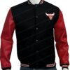  	Mens Letterman Chicago Bulls Wool Red & Black Jacket