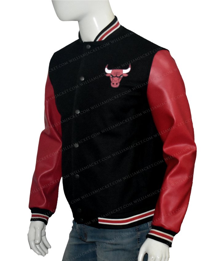 Mens Letterman Chicago Bulls Wool Red & Black Jacket Mens Letterman Chicago Bulls Wool Red & Black Jacket