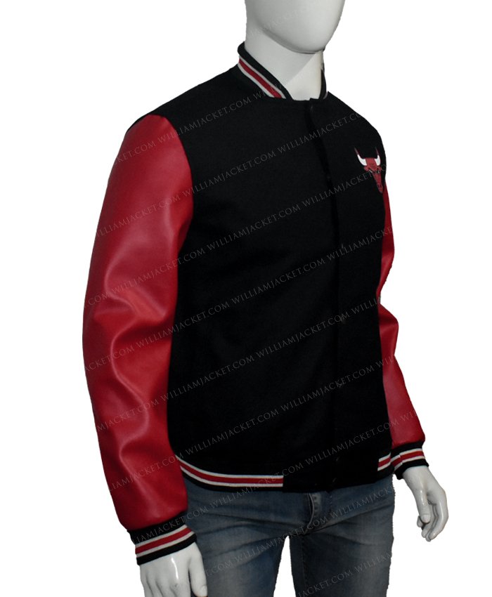 Mens Letterman Chicago Bulls Wool Red & Black Jacket Mens Letterman Chicago Bulls Wool Red & Black Jacket