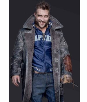  	Suicide Squad Jai Courtney Black Leather Shearling Coat