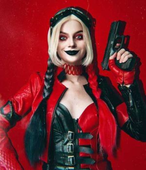  	Suicide Squad 2 Margot Robbie Red Leather Jacket