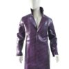  	Joker Suicide Squad Crocodile Notch Collar Purple Leather Coat