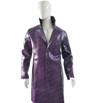  	Joker Suicide Squad Crocodile Notch Collar Purple Leather Coat