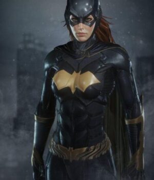  	Batman Arkham Knight Batgirl Black Leather Costume Jacket