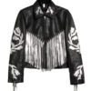  	Birds Of Prey Harley Quinn Fringe Black Leather Jacket