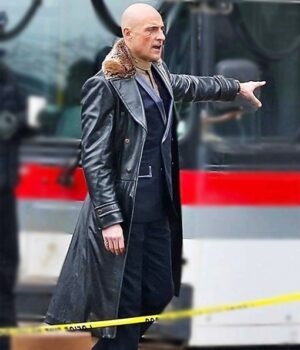 	Shazam Mark Strong Fur Collar Black Leather Long Coat