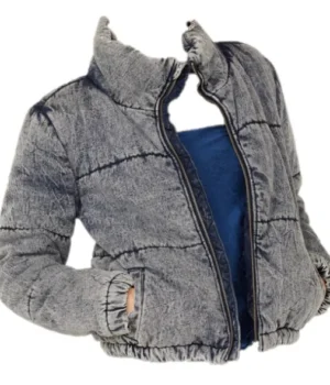  	Superman and Lois Sarah Cushing Grey Puffer Zip Up Denim Jacket