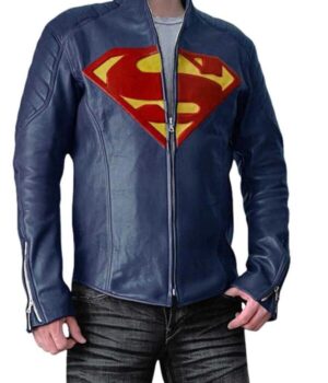  	Superman Man Of Steel Blue PU Leather Jacket