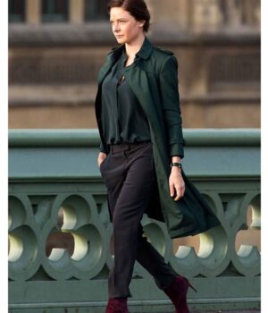  	Mission Impossible Rebecca Ferguson Green Trench Coat