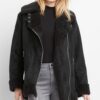  	Upload Nora Antony Shearling Black Leather Jacket