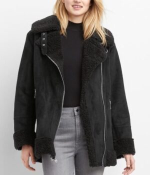  	Upload Nora Antony Shearling Black Leather Jacket