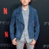 	Stranger Things Noah Schnapp Event Navy Blue Leather Jacket