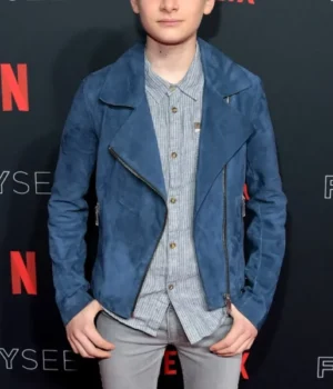  	Stranger Things Noah Schnapp Event Navy Blue Leather Jacket