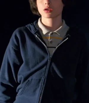  	Finn Wolfhard Stranger Things Navy Blue Fleece Hoodie
