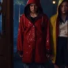  	Stranger Things Eleven Red Hooded PU Leather Coat