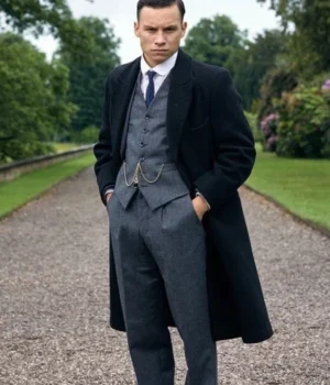  	Peaky Blinders Michael Gray Black Wool-Blend Trench Coat