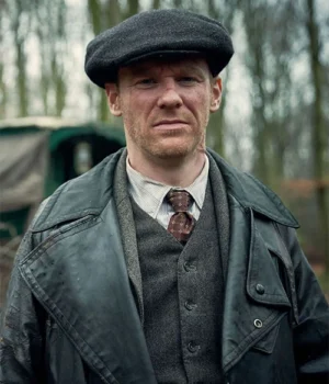  	Peaky Blinders Jimmy McCavern Black Leather Trench Coat